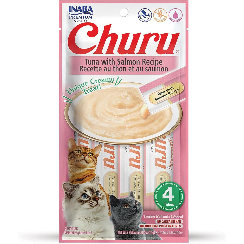 Inaba Churu tuna with salmon cat treat front view packaging