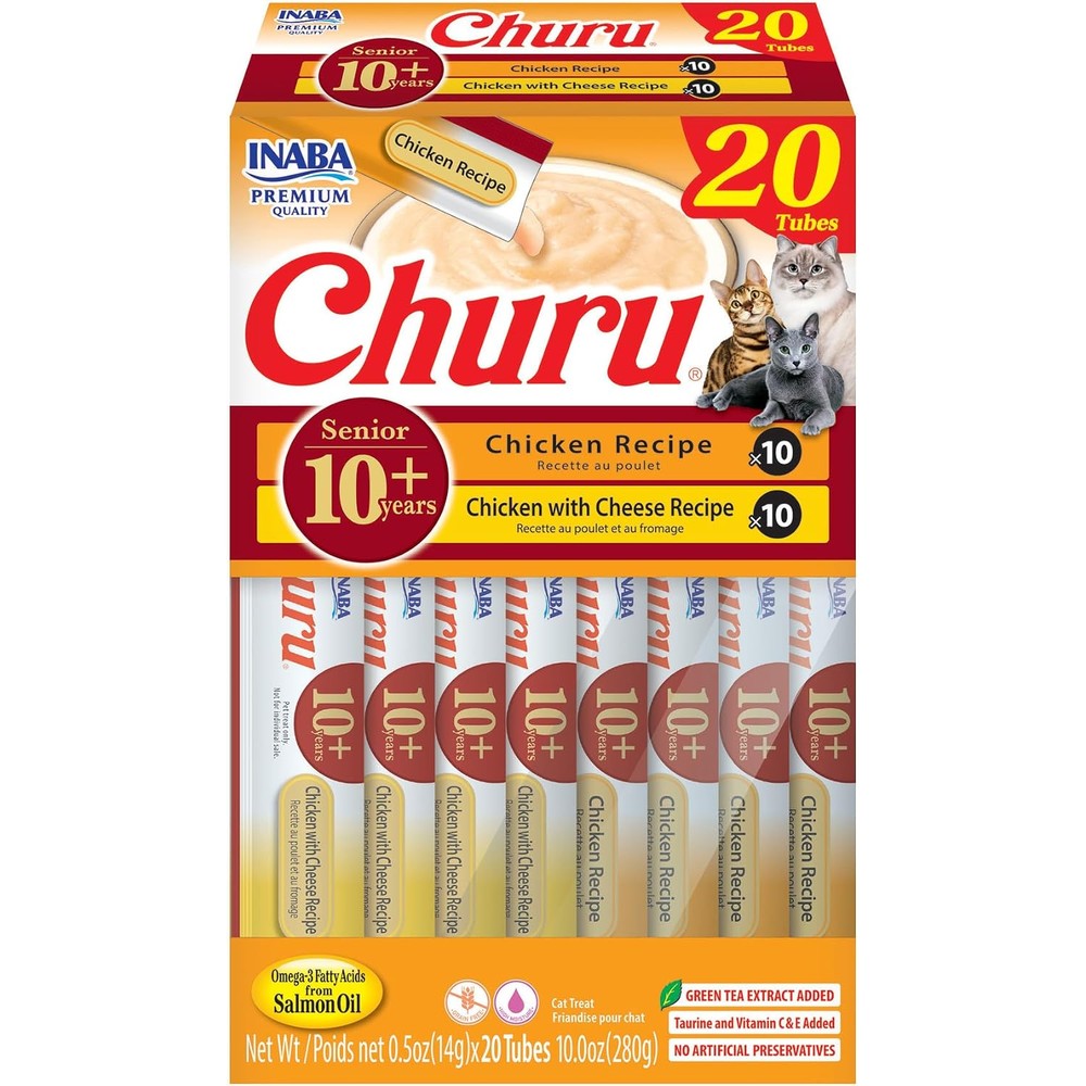 Inaba Churu For Senior 10 Plus Creamy Lickable Cat Treats With Taurine Vitamin E And C Chicken Variety 0.5 Ounce 20 Tubes