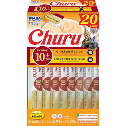 Inaba Churu For Senior 10 Plus Creamy Lickable Cat Treats With Taurine Vitamin E And C Chicken Variety 0.5 Ounce 20 Tubes