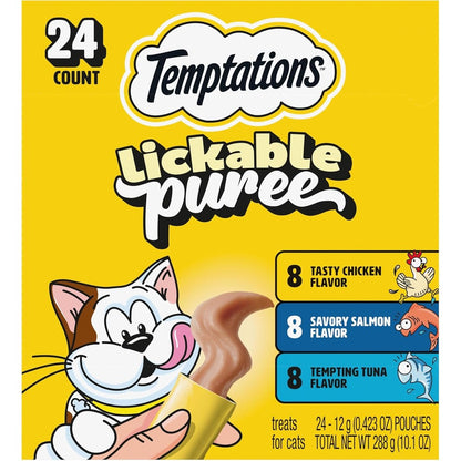 Temptations Creamy Puree Squeezable Lickable Cat Treats With Chicken, Salmon, And Tuna Variety Pack, 0.42 Ounce Tubes, 24 Count