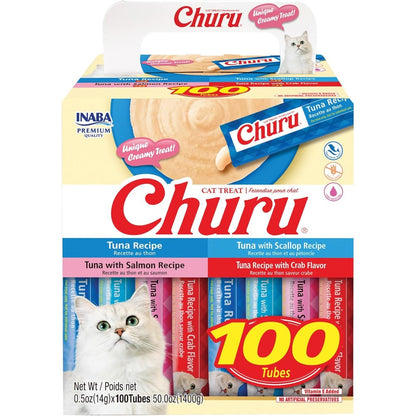 Inaba Churu Cat Treats Lickable Squeezable Creamy Puree With Vitamin E Tuna Variety 0.5 Ounces Per Tube 100 Tubes Total