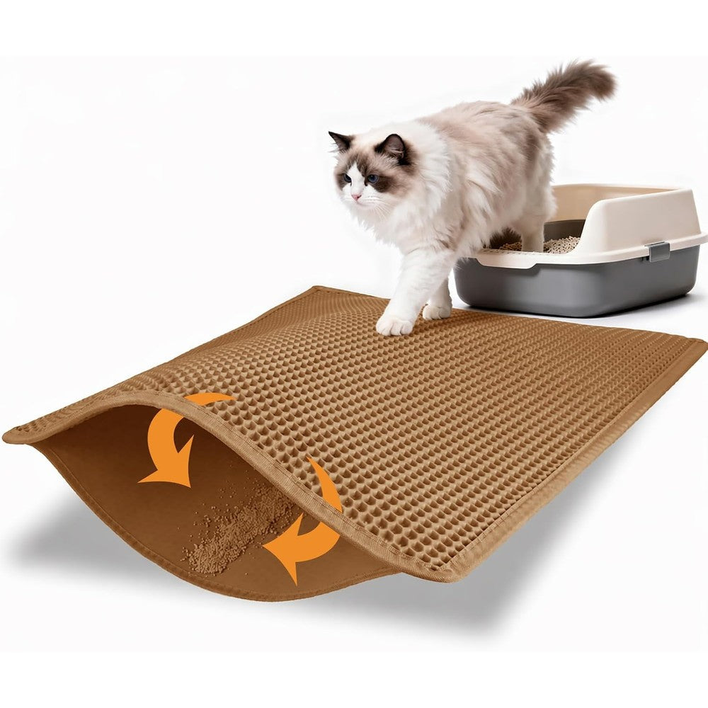 Pieviev cat litter mat front view showing brown honeycomb design