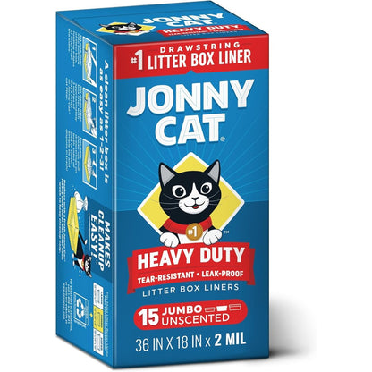 Jonny Cat Heavy Duty Litter Box Liners front view packaging showing 15 count jumbo size pack.