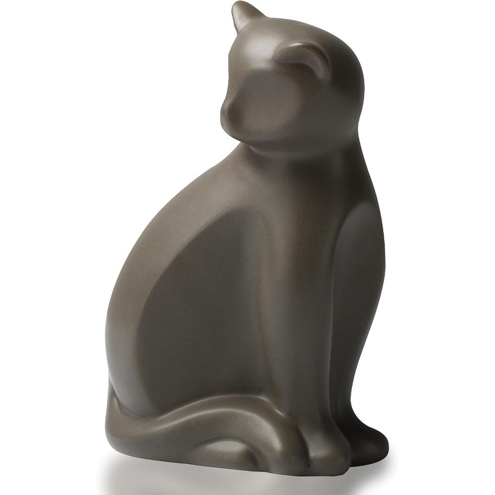 DiDiBirDi ceramic cat urn front view elegant brown memorial box for pet ashes