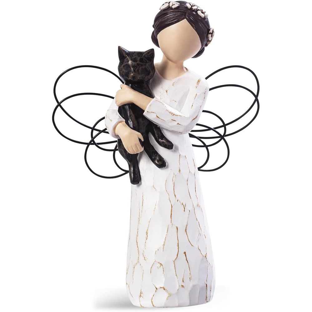 SIGUEJOR cat memorial angel figurine front view showing hand painted resin details