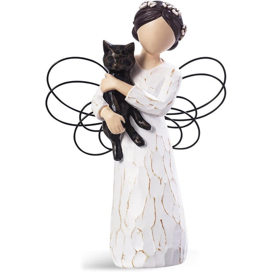 SIGUEJOR cat memorial angel figurine front view showing hand painted resin details