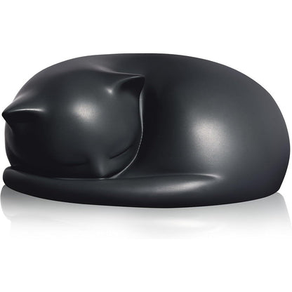 FUFYUKEY black resin sleeping cat urn front view showing peaceful resting kitty sculpture design
