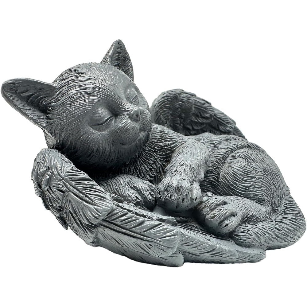 Pure Garden sleeping cat angel memorial stone front view for garden pet loss tribute
