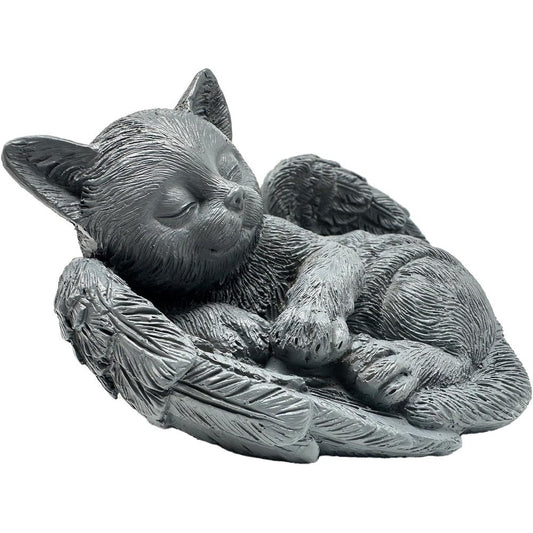 Pure Garden sleeping cat angel memorial stone front view for garden pet loss tribute