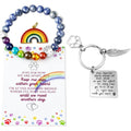 BEABOY Rainbow Bridge pet memorial bracelet front view with chakra beads and paw print charm.