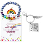 BEABOY Rainbow Bridge pet memorial bracelet front view with chakra beads and paw print charm.