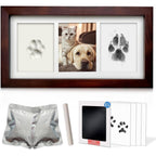 MYPAWLETS pet paw print frame kit front view showing espresso premium wooden memorial frame with clay and ink impressions