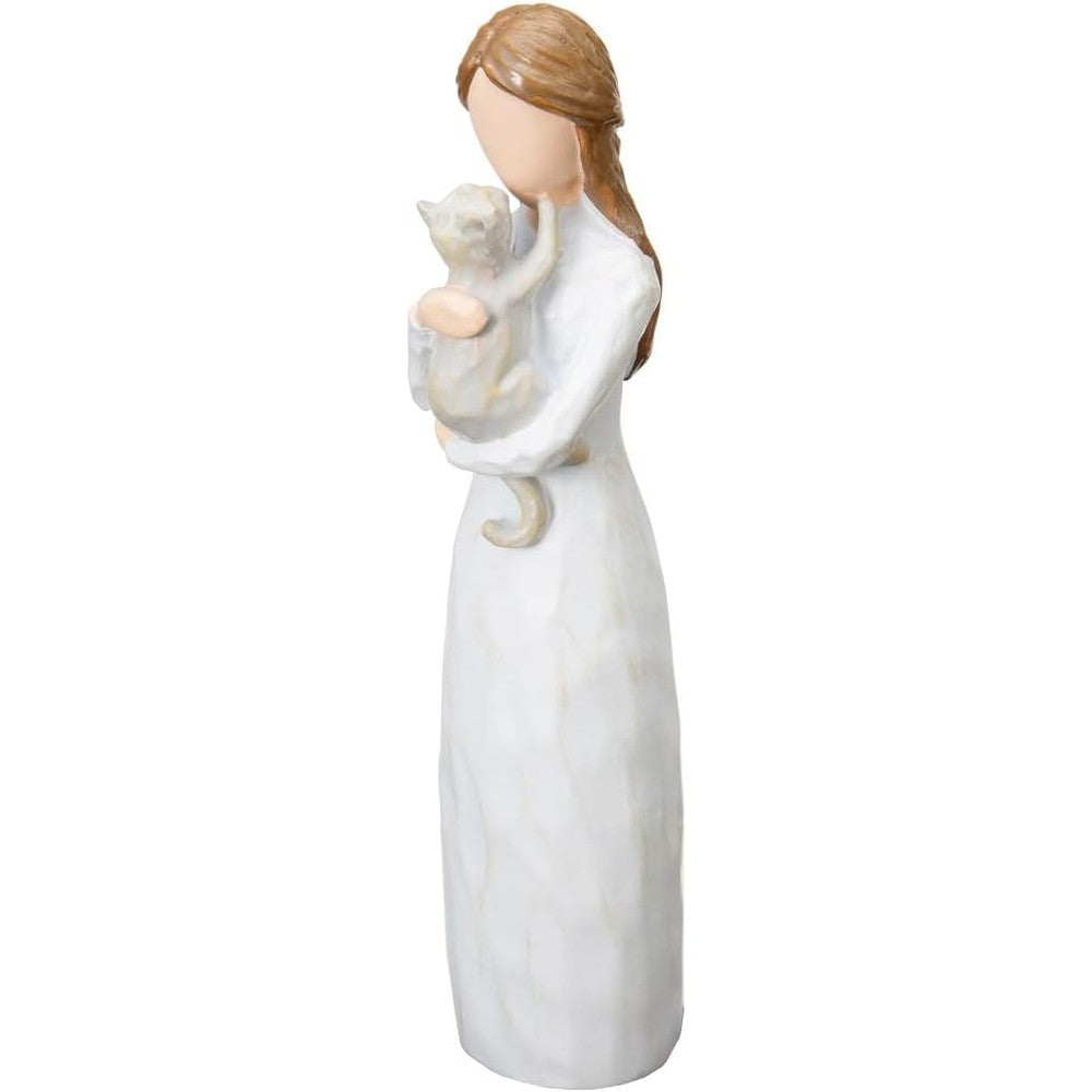 ST.LORIAN Angel of Friendship cat memorial figurine statue front view showing angel holding a gray cat
