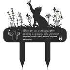 Rngmsi metal cat memorial plaque front view showing laser cut cat silhouette and text inscription