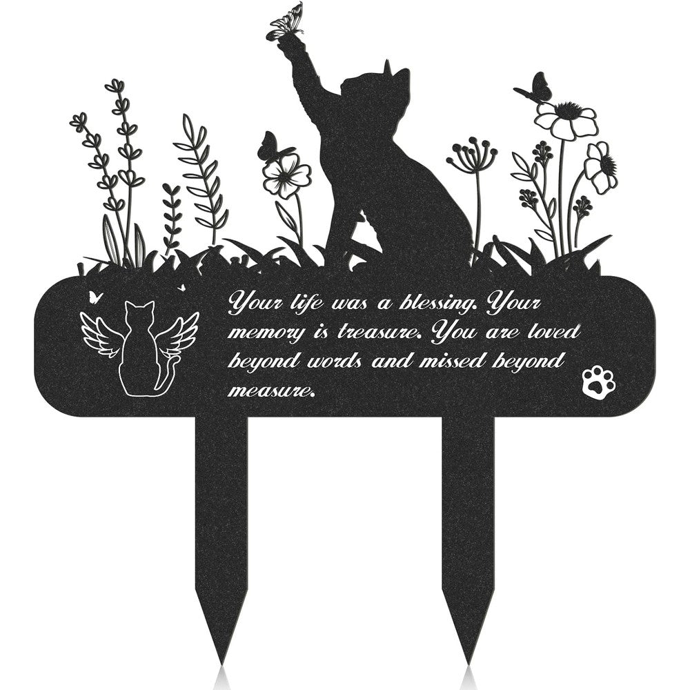 Rngmsi metal cat memorial plaque front view showing laser cut cat silhouette and text inscription