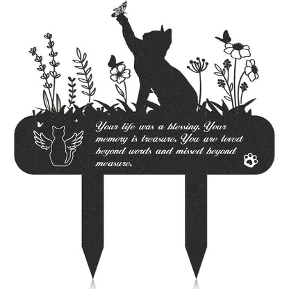 Rngmsi metal cat memorial plaque front view showing laser cut cat silhouette and text inscription