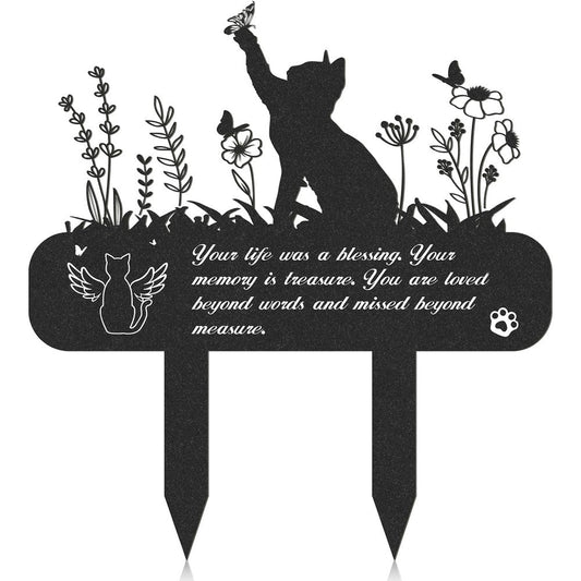 Rngmsi metal cat memorial plaque front view showing laser cut cat silhouette and text inscription