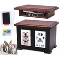 Sofunii extra large solid wood pet urn front view with dual photo and paw print frames