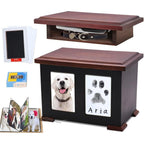 Sofunii extra large solid wood pet urn front view with dual photo and paw print frames