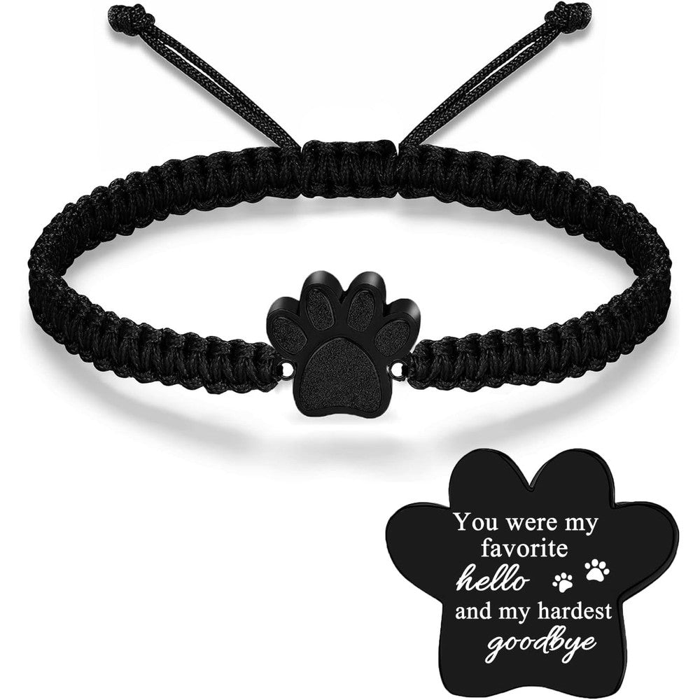RIPFEVURN cremation jewelry urn bracelet front view showing black paw print charm