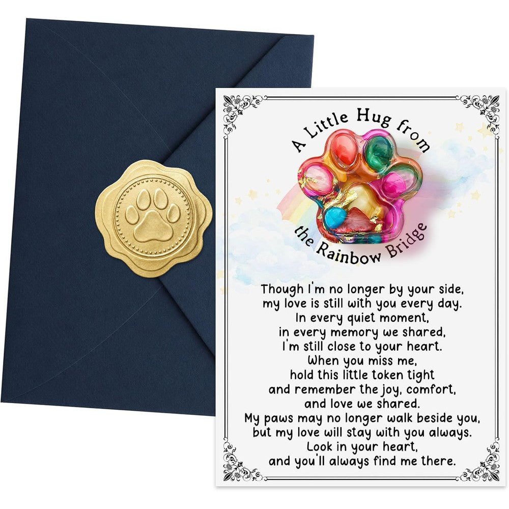 CYLDGNS Rainbow Bridge pocket hug paw print token set showing front view of resin paw and poem card