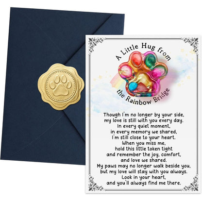 CYLDGNS Rainbow Bridge pocket hug paw print token set showing front view of resin paw and poem card