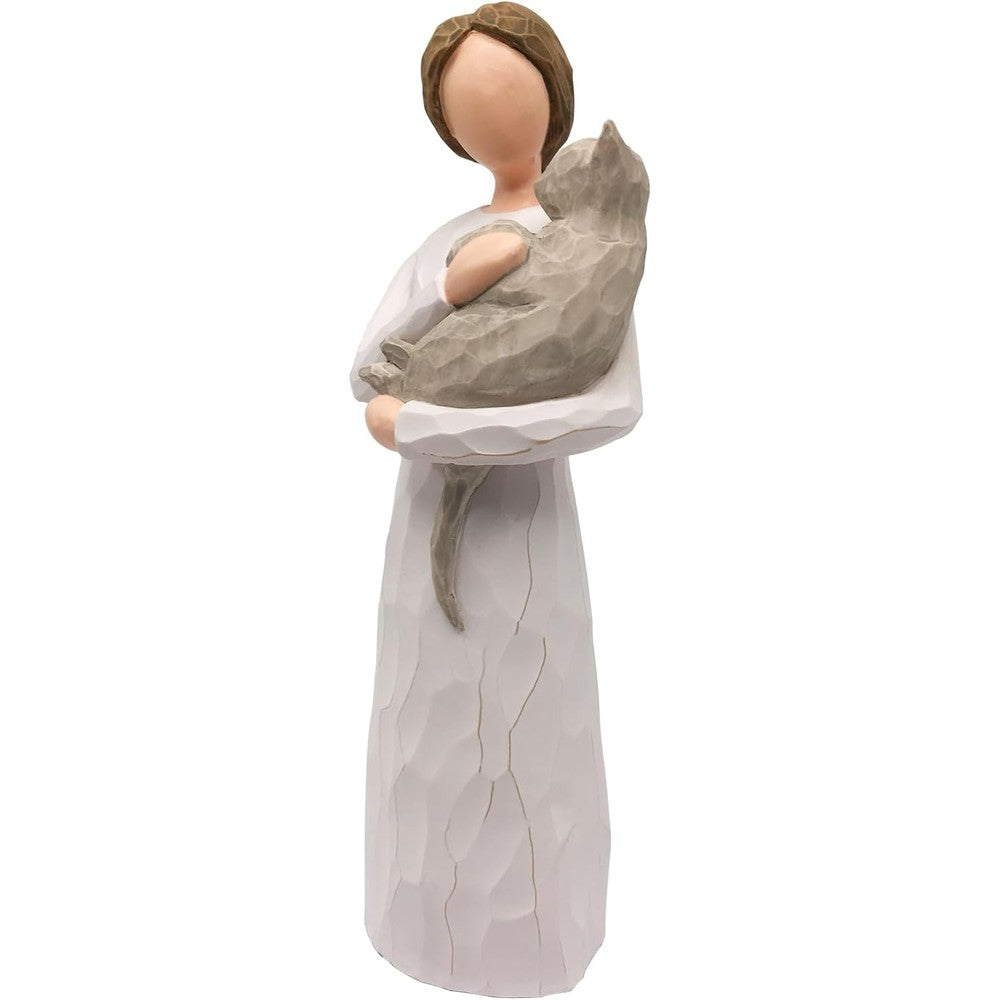 FRUMOASA cat memorial gift angel figurine front view showing angel cradling a cat