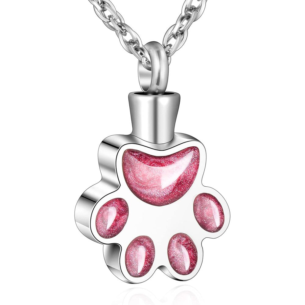Abooxiu paw print urn necklace front view stainless steel pendant