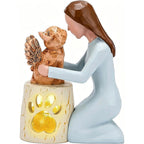 Hryspbvm angel cat candle holder statue front view with glowing LED candle