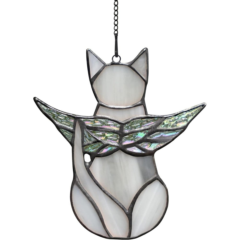 Boxcasa gray angel cat stained glass suncatcher front view