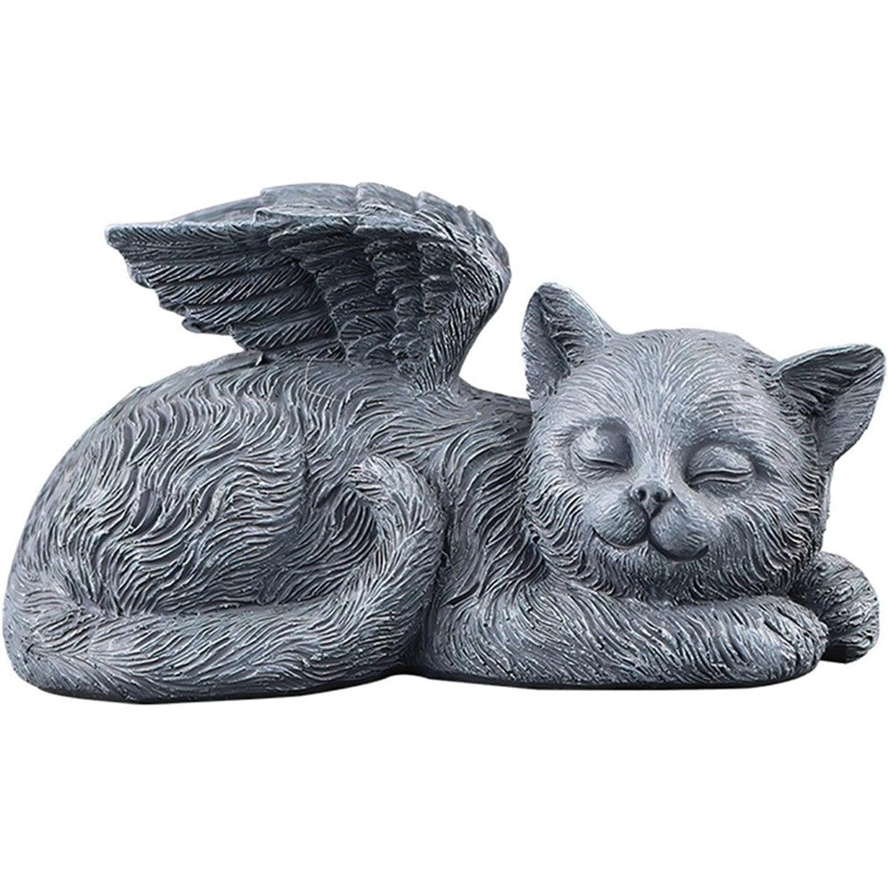 MRTDGCFY sleeping cat memorial statue front view showing detailed angel wings.
