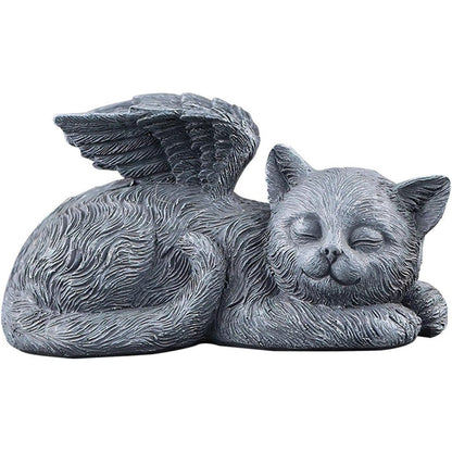 MRTDGCFY sleeping cat memorial statue front view showing detailed angel wings.