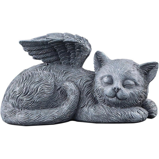 MRTDGCFY sleeping cat memorial statue front view showing detailed angel wings.