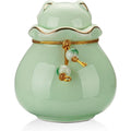 SOITIS Pet Memorial Urn front view of cyan ceramic keepsake holder with gold trim