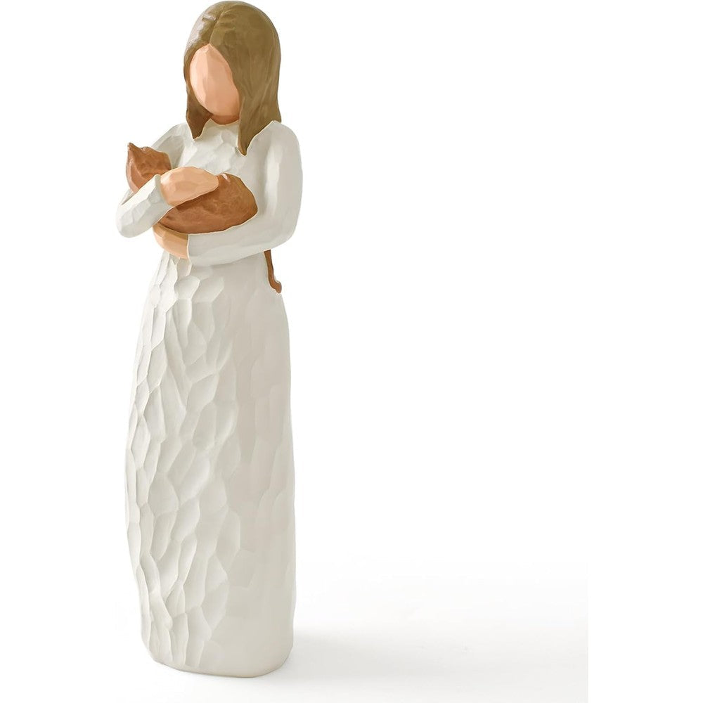 Cuayaes cat memorial gifts hand painted angel holding orange cat front view