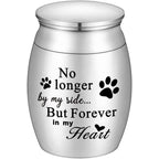 Xiuda mini pet memorial urn front view showcasing silver polish and paw print engraving.
