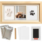 ZAPVLVT pet paw print impression kit front view showcasing natural wood frame and clay molds