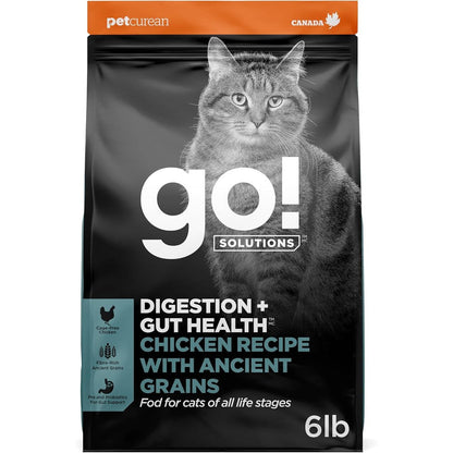 Go! Solutions Digestion Plus Gut Health Chicken Dry Cat Food 6 Pound Bag For Kittens Adults And Seniors With Ancient Grains