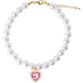 Daovace Heart Shape Pearl Pet Collar For Small Dogs And Cats Rhinestone Jewelry Accessory In Pink Small
