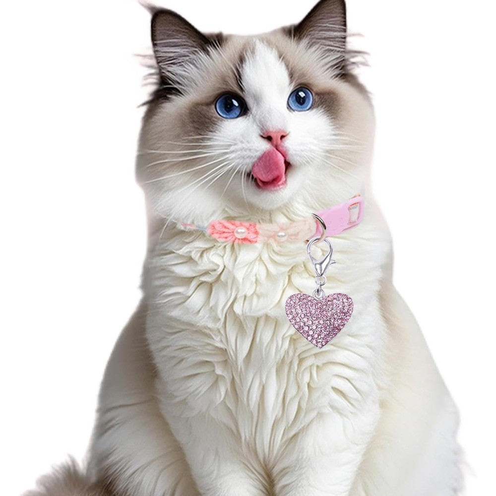 Gustave Fancy Bling Rhinestone Heart Pet Cat Dog Necklace Collar Charm Pendant Jewelry In Pink For Small Pets