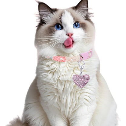 Gustave Fancy Bling Rhinestone Heart Pet Cat Dog Necklace Collar Charm Pendant Jewelry In Pink For Small Pets
