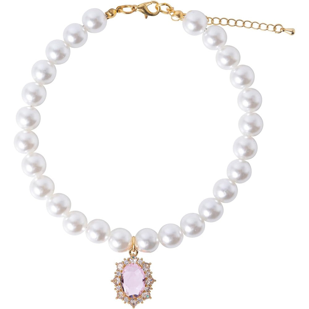 Daovace Pearl Dog Collar Elegant Oval Crystal Rhinestone Necklace Pet Jewelry For Small Dogs Puppies Yorkies Chihuahuas And Cats Pink Small