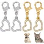 Delorigin Heart Collar Pendants For Cat And Dog Valentine Charms Brass And Rhinestone Clip-On Charms Set Of 4