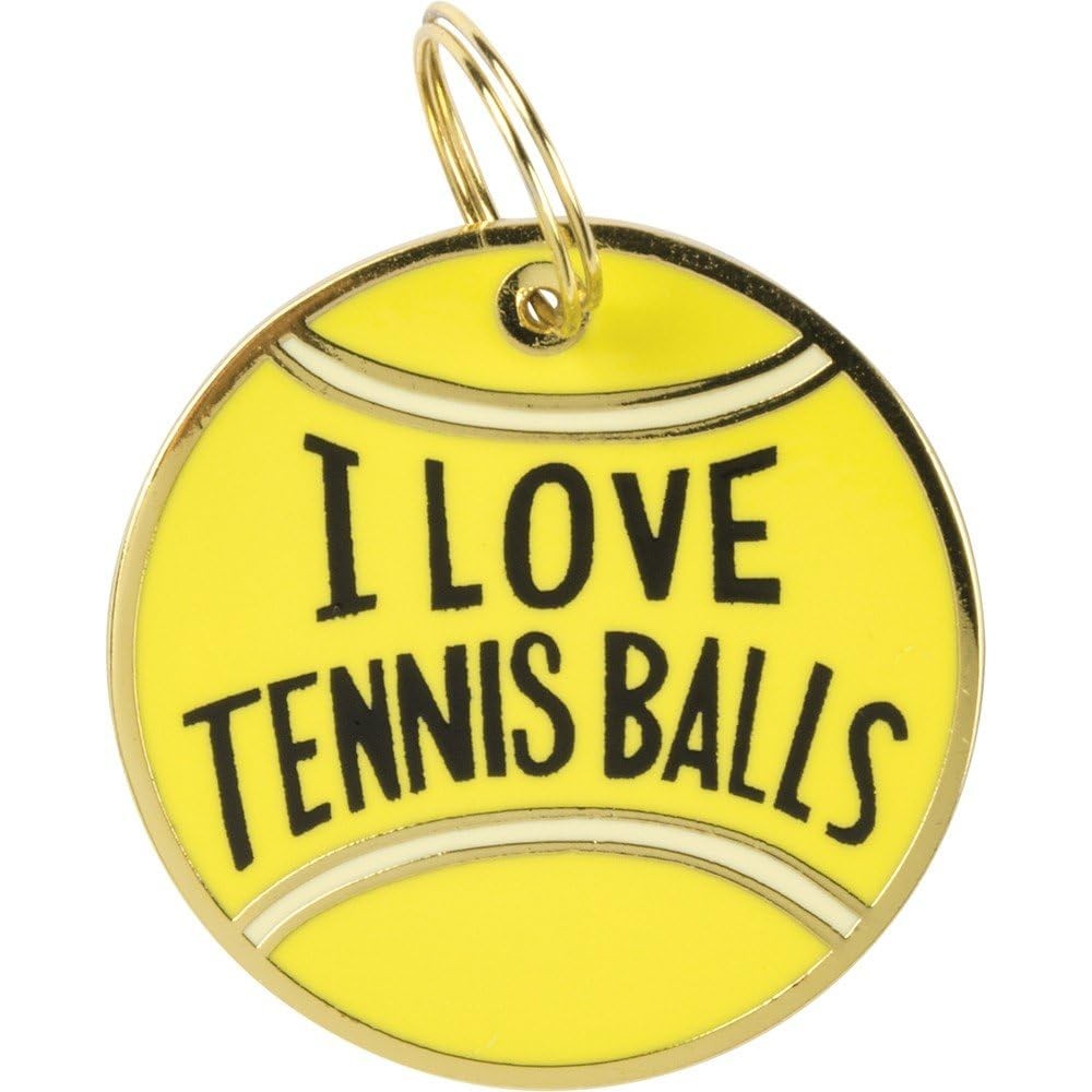 Primitives By Kathy Pet Collar Charm I Love Tennis Balls Decorative Metal And Enamel Pendant For Dogs 1.25 Inches