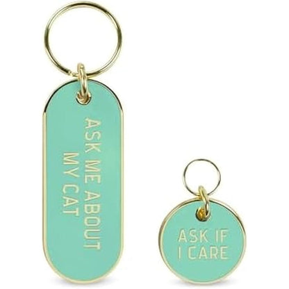 Genuine Fred Howligans Cat Kitten Collar Charm Keychain Set Ask Me About My Cat If I Care Teal