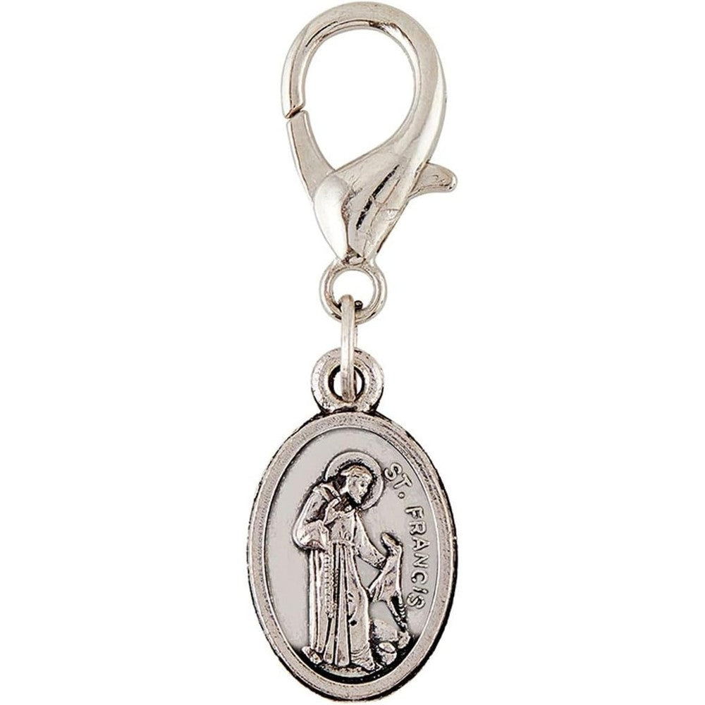 Christian Brands St. Francis And St. Anthony Pet Collar Charm, Petite Double-Sided Medal With Lobster Clasp For Cats And Dogs, Silver Toned