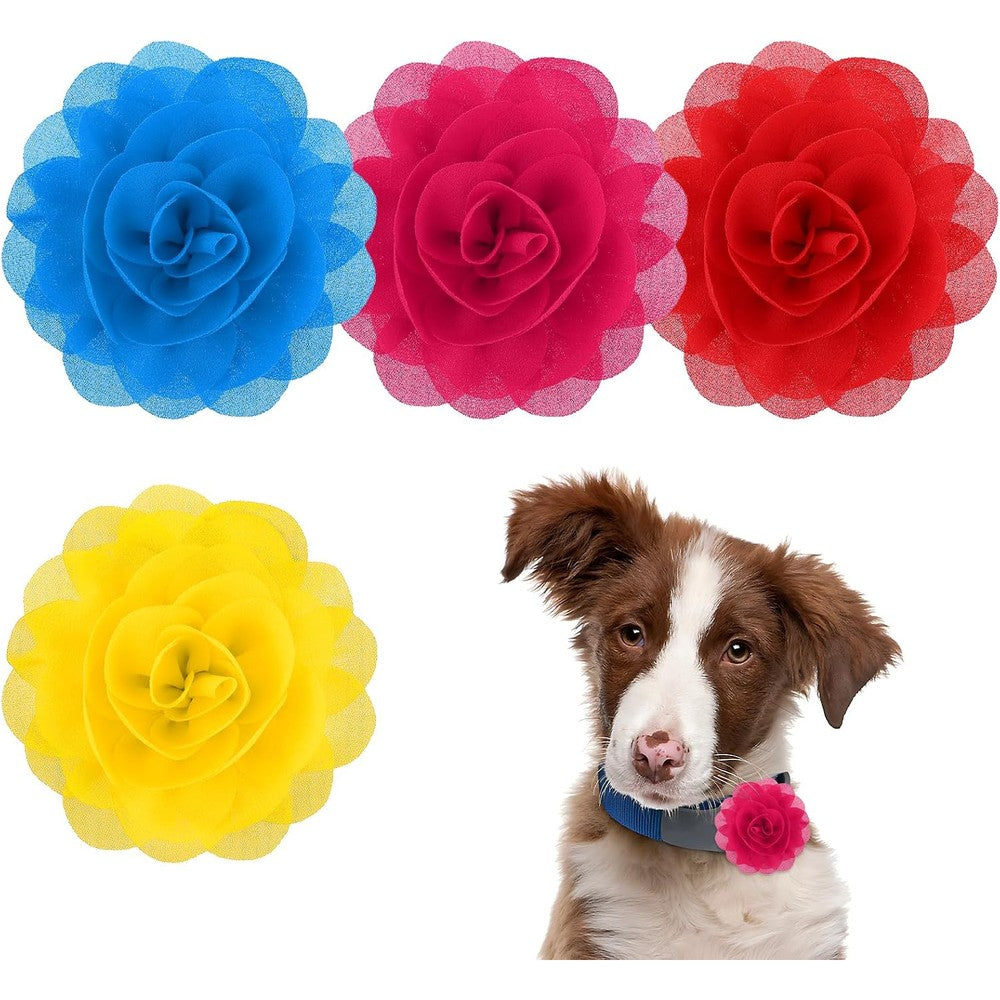 QfwdfcTrenz 4 Pieces Dog Flower Bow Collar Set Multicolored Pet Collar Charm Flower Cat Bow Tie Accessory For Medium Large Puppy Grooming Supplies