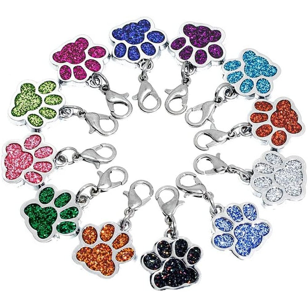 Mario's Choice Paw Charms 5-Pack â€” Colorful Glitter Enamel Dog And Cat Collar Charms With Secure Lobster Clasps