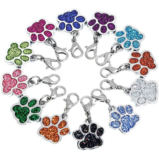 Mario's Choice Paw Charms 5-Pack â€” Colorful Glitter Enamel Dog And Cat Collar Charms With Secure Lobster Clasps
