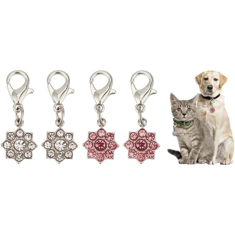 Luter 4 Pieces Flower Rhinestone Collar Pendants For Cat And Dog 304 Stainless Steel Pet Jewelry Making Accessories Multicolored Pet Necklace Charms
